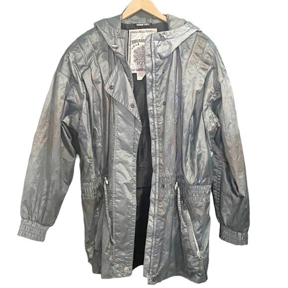 Vintage Obermeyer Metallic Blue Green Penelope Hooded Ski Jacket Size Large - Picture 2 of 11